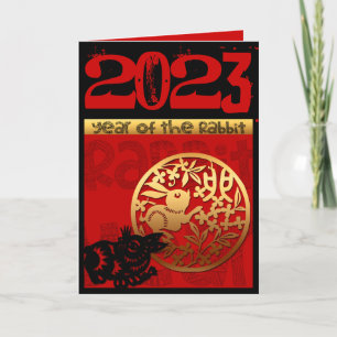 Cartão De Festividades Ano Novo Chinês do Coelho Fofo 2023 Zodíaco Aniver
