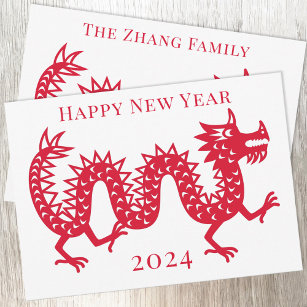 Cartão De Festividades Ano Novo Chinês do Dragão 2024