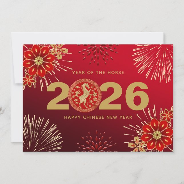 Cartão De Festividades Ano Novo Chinês Dourado Vermelho do Coelho (Frente)