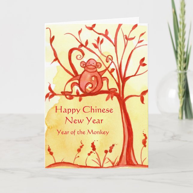 Cartão De Festividades Ano novo chinês feliz da paz do macaco (Frente)