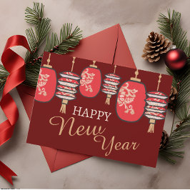 Cartão De Festividades Ano Novo Chinês Lanterna Vermelha Dragão