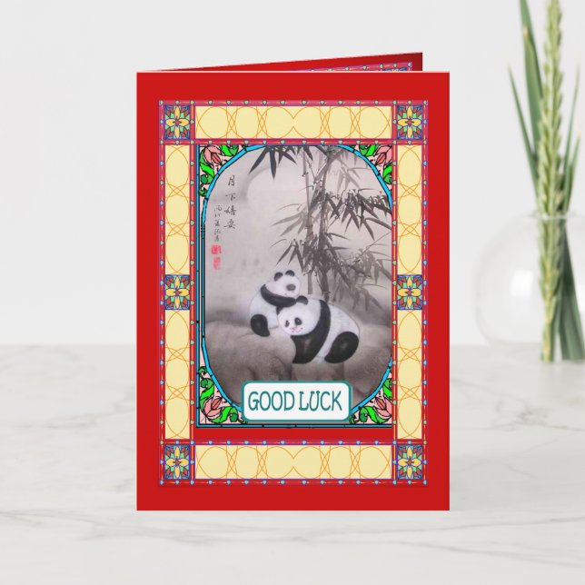 Cartão De Festividades Ano novo chinês, pandas abaixo de uma árvore (Frente)