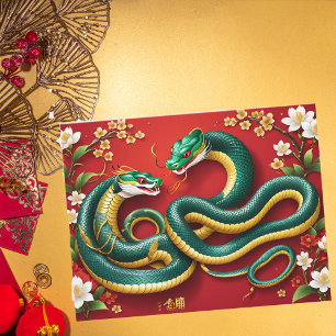 Cartão De Festividades Ano Novo Chinês Personalizado do Floral Dourado Ve