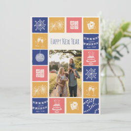 Cartão De Festividades Ano Novo Colorido Personalizado Desenhado à Mão Mo