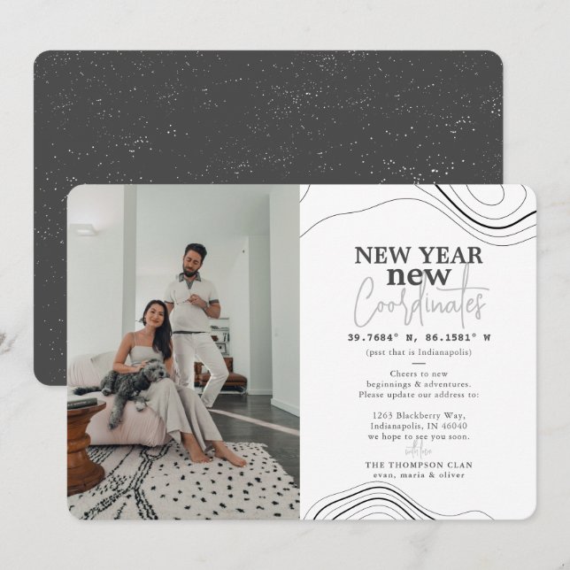 Cartão De Festividades Ano Novo coordena o lançamento de movimento fotogr (Frente/Verso)