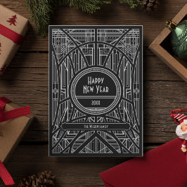 Cartão De Festividades Ano Novo da Desenho de Retrô Elegante
