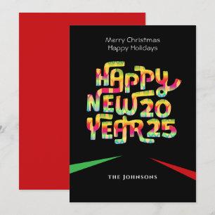 Cartão De Festividades Ano Novo Divertido Colorido Moderno Texto Personal