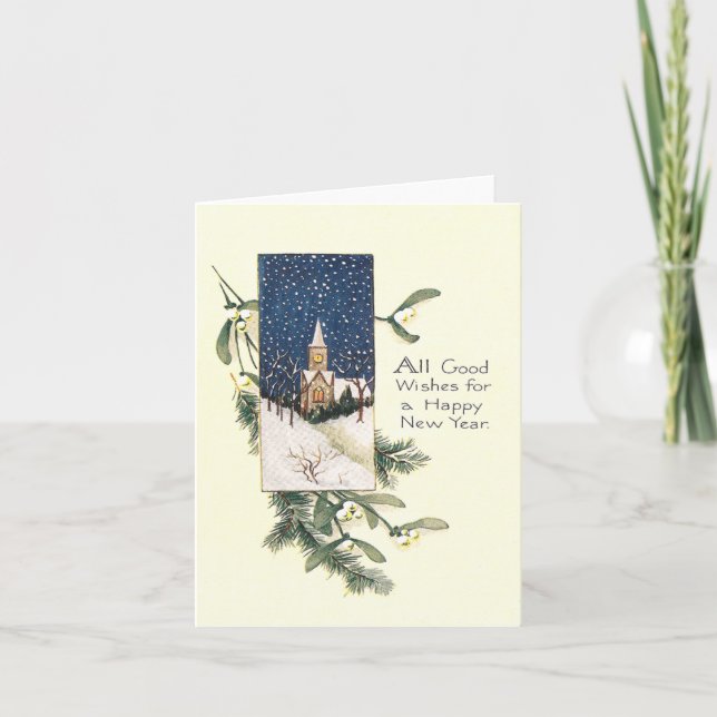 Cartão De Festividades Ano novo do vintage (Frente)