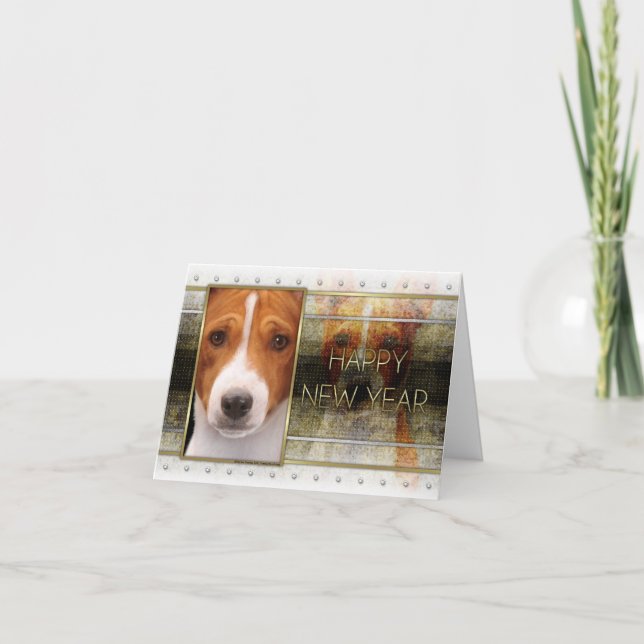Cartão De Festividades Ano novo - elegância dourada - Basenji (Frente)