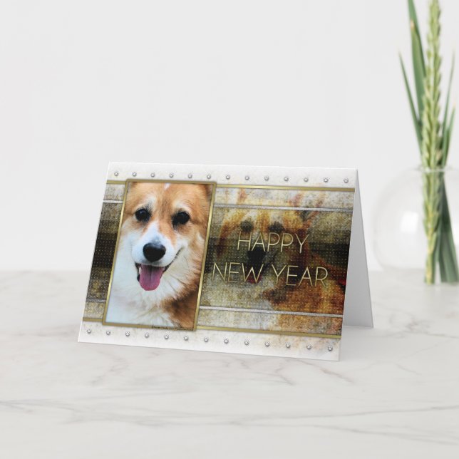 Cartão De Festividades Ano novo - elegância dourada - Corgi - Owen (Frente)
