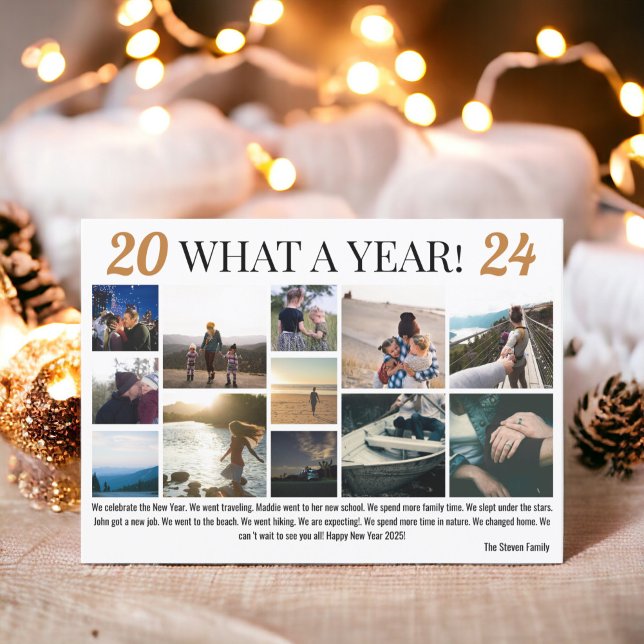 Cartão De Festividades Ano Novo em revisão 12 fotos colagem terracotta (New Year in review 12 photos collage terracotta Holiday Card)
