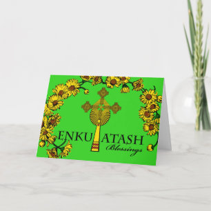 Cartão De Festividades Ano Novo Etíope Enkutatash Cruz e Flores