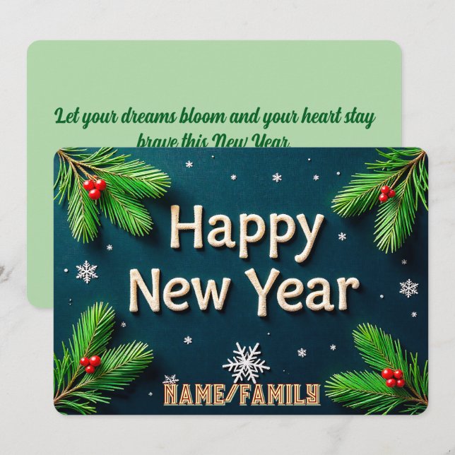 Cartão De Festividades Ano Novo Feliz Letreiro Dourado (Frente/Verso)