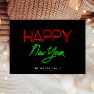 Cartão De Festividades Ano Novo Feliz Luzes Neon Retro 80