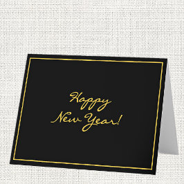 Cartão De Festividades Ano Novo Feliz Preto e Dourado Personalizado