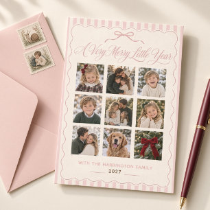 Cartão De Festividades Ano Novo Rosa Laço de Natal Colagem de Fotos