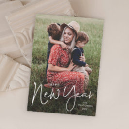 Cartão De Festividades Ano Novo Simples de Foto de Script Moderno