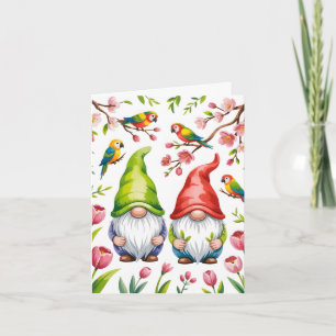 Cartão De Festividades Anões de Jardim com Papagaios Tropicais
