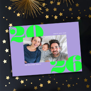 Cartão De Festividades Anos novos de Ano Grande Foto Lilac Acid Verde
