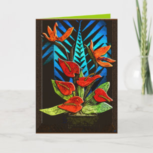 Cartão De Festividades Anthurium Natal - Vermelho vívido e Verde + Azul