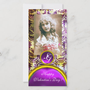 Cartão De Festividades ANTIGO PÚPULO DAMASK Ametist Monograma