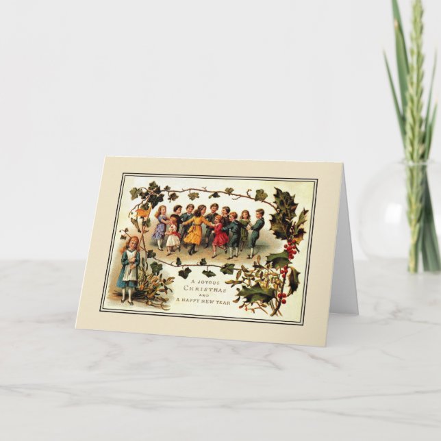 Cartão De Festividades Antiguidade vitoriana das crianças de Natal à volt (Frente)