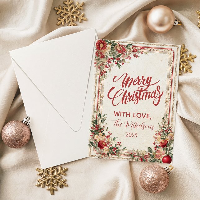 Cartão De Festividades Antique Red Berry Baroque Christmas (Criador carregado)