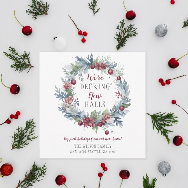 Cartão De Festividades Anunciamento de Feriados Decking The New Halls Mov (Holiday Decking The New Halls Moving Announcement)