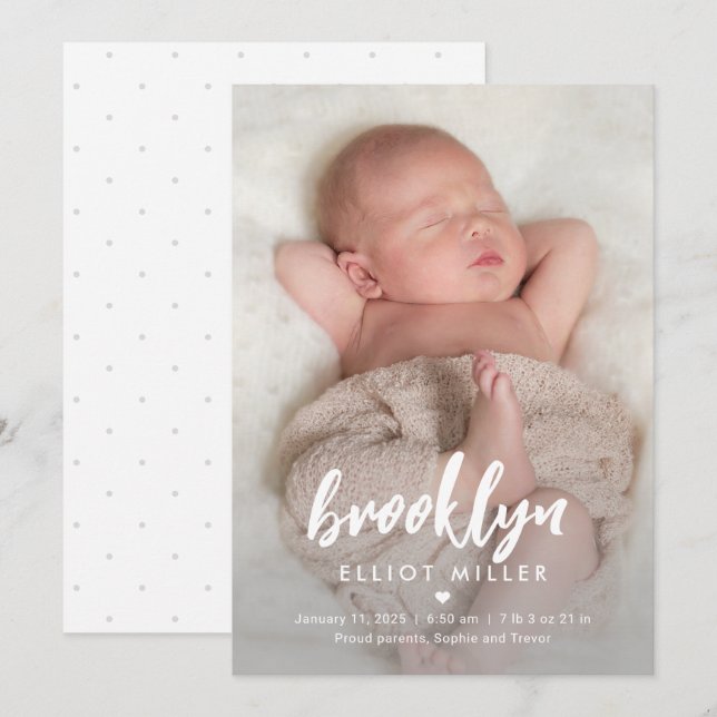 Cartão De Festividades Anunciante de Nascimento Moderno do Nome Brugado (Frente/Verso)