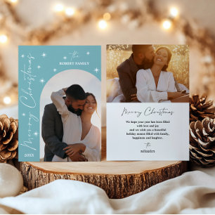 Cartão De Festividades Aqua Arch Modern Script 2 Foto Feliz Natal