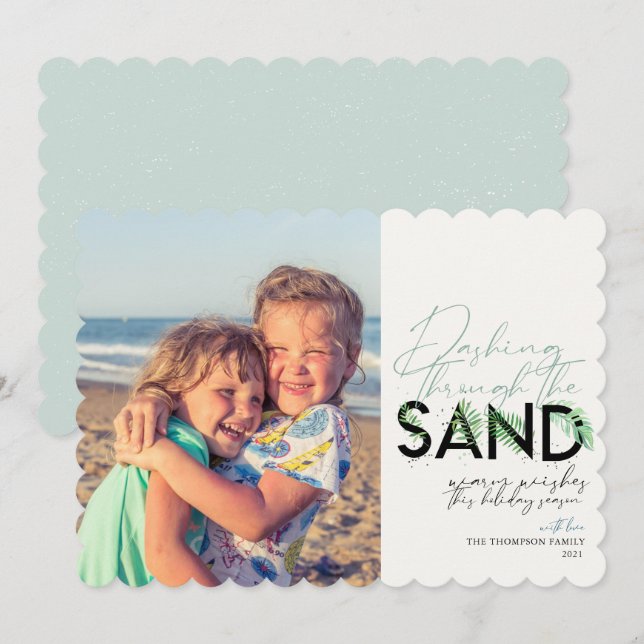 Cartão De Festividades Aqua de Natal em Praia Descendo Pela Areia (Frente/Verso)