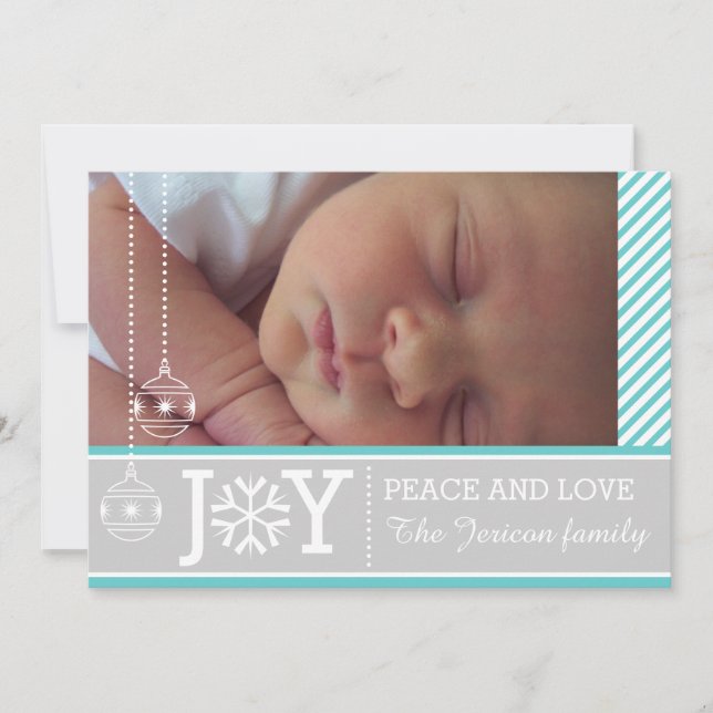 Cartão De Festividades Aqua moderno, listras brancas cinza Natal (Frente)