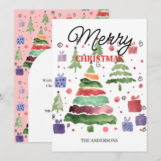 Cartão De Festividades Aquarela Alegre Vermelho Verde Roxo Azul
