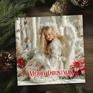 Cartão De Festividades Aquarela anjo vitoriano vermelho branco fantasia d