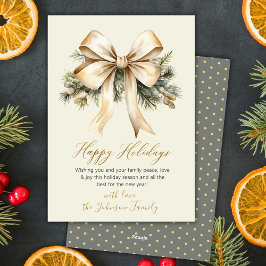Cartão De Festividades Aquarela Arco de Ouro Folhagem Bege Natal