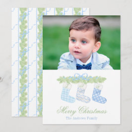 Cartão De Festividades Aquarela Azul Monograma Existências de Natal Foto