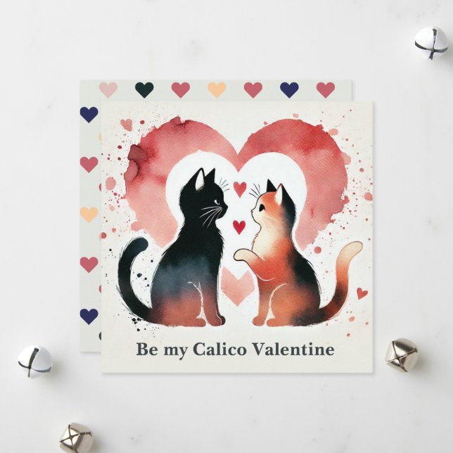 Cartão De Festividades Aquarela "Be My Calico Valentine" (Frente/Verso In Situ)