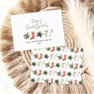 Cartão De Festividades Aquarela Biscoito de Natal bebe canas doces