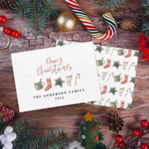 Cartão De Festividades Aquarela Biscoito de Natal bebe canas doces