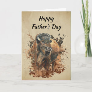 Cartão De Festividades Aquarela Búfalo Bisão Animal Vida Selvagem Naturez