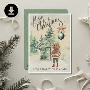 Cartão De Festividades Aquarela Cão-De-Dachshund Vintage