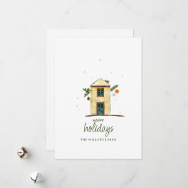 Cartão De Festividades Aquarela Casa Feliz Férias Não-fotográfica