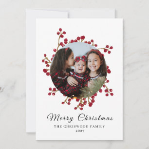 Cartão De Festividades Aquarela Clássica de Natal com Grinalda de Frutas 