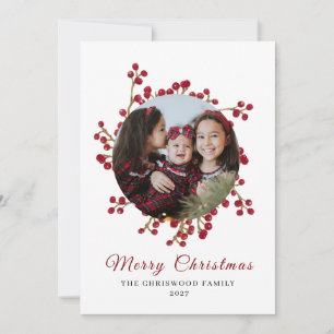 Cartão De Festividades Aquarela Clássica de Natal com Grinalda de Frutas 