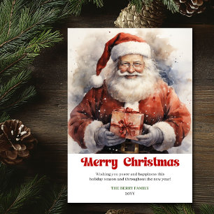 Cartão De Festividades Aquarela clássico Natal Santa Claus Saudação