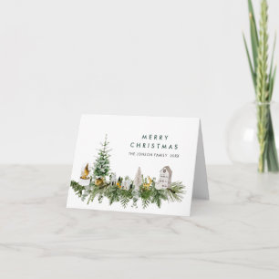 Cartão De Festividades Aquarela Composição Boêmiana de Natal