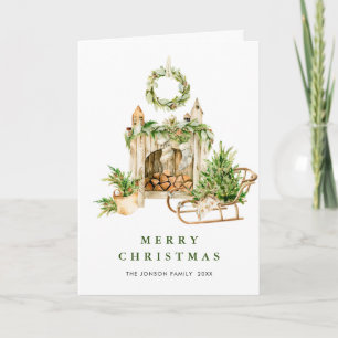 Cartão De Festividades Aquarela Composição Boêmiana de Natal