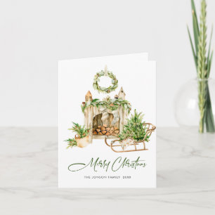 Cartão De Festividades Aquarela Composição Boêmiana de Natal