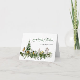 Cartão De Festividades Aquarela Composição Boêmiana de Natal