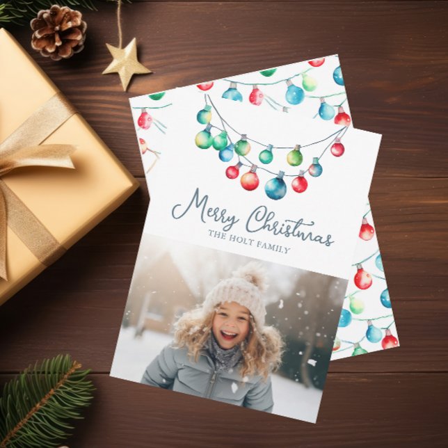 Cartão De Festividades Aquarela Cor-de-Água Palha de Natal Foto (Criador carregado)